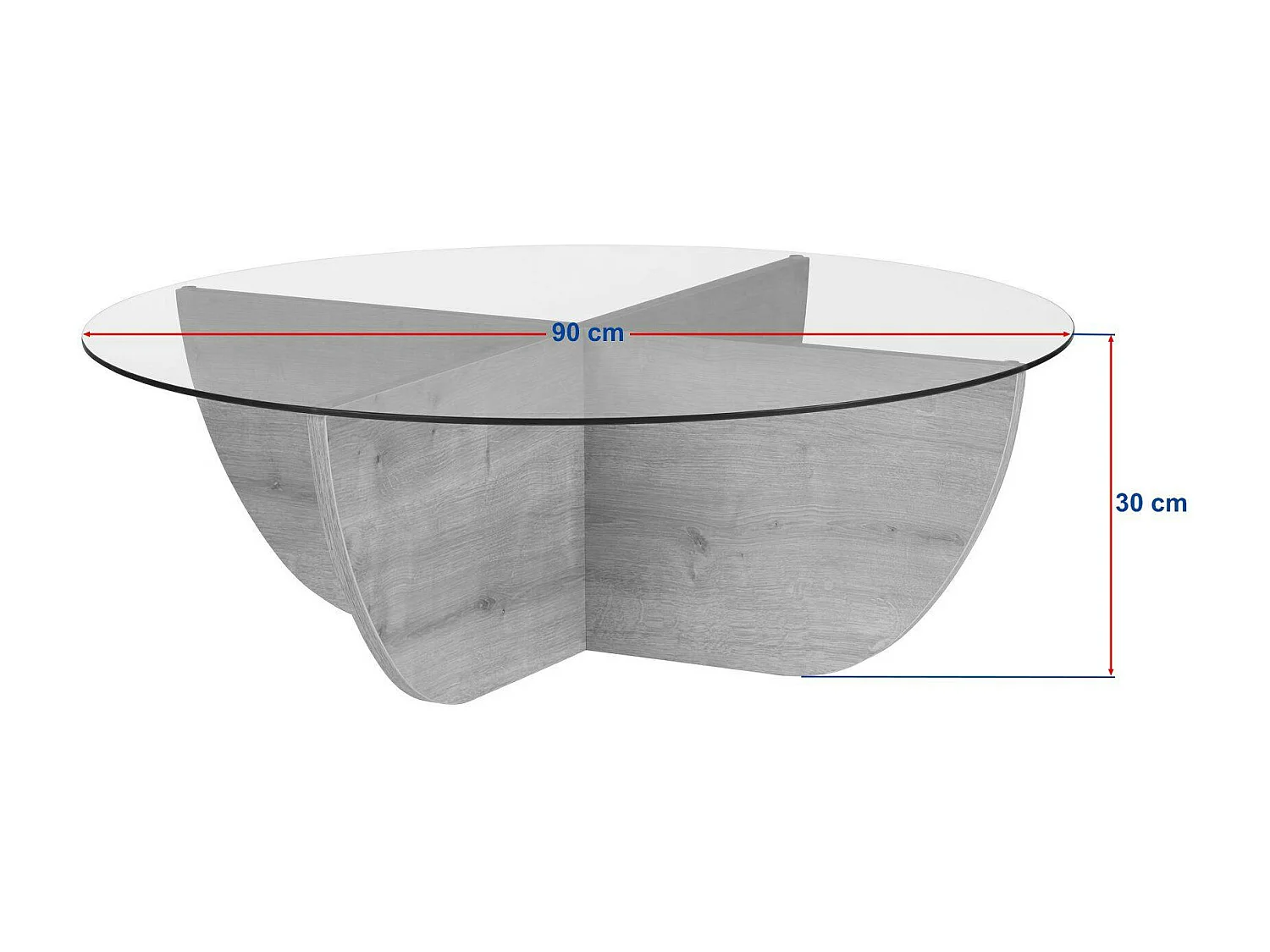 Table basse ronde en verre pied croisé effet bois SALTA