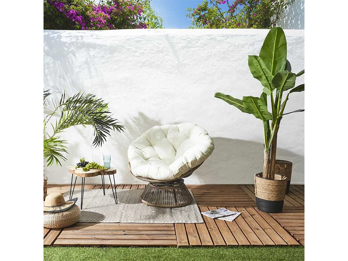 Fauteuil lounge pivotant avec assise coussin capitonné blanc - RIVIA