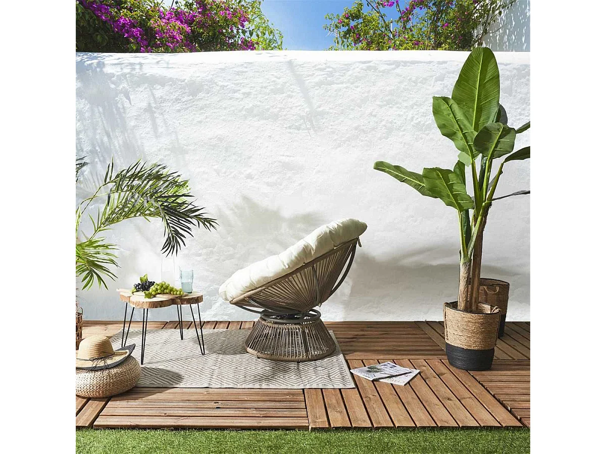 Fauteuil lounge pivotant avec assise coussin capitonné blanc - RIVIA