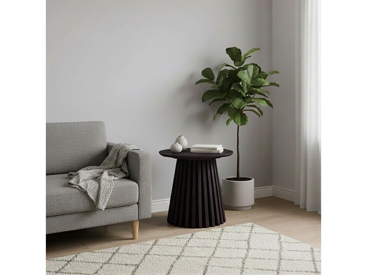 Bout de canapé Rond Pied Central Relief MDF Placage Chêne fumé - DUBLIN