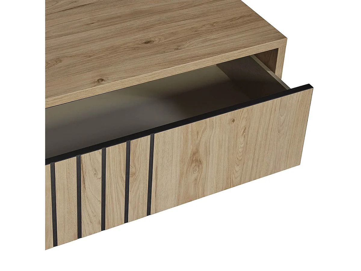 Table Basse 1 Tiroir Aspect bois Détail Déco Lignes Verticales Noires - ANTHONY