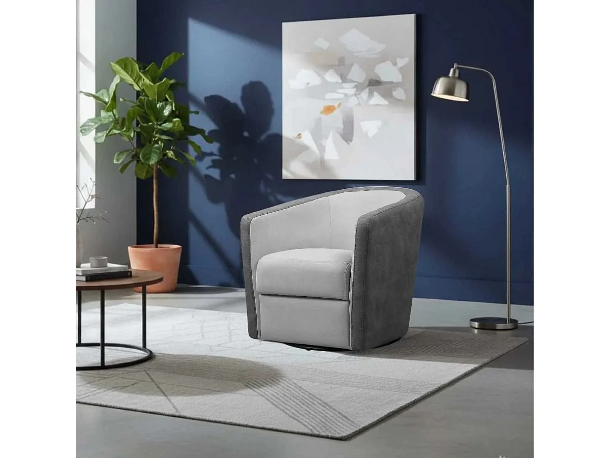 Fauteuil cabriolet pivotant 360° micro peau gris clair et gris foncé - GINKO