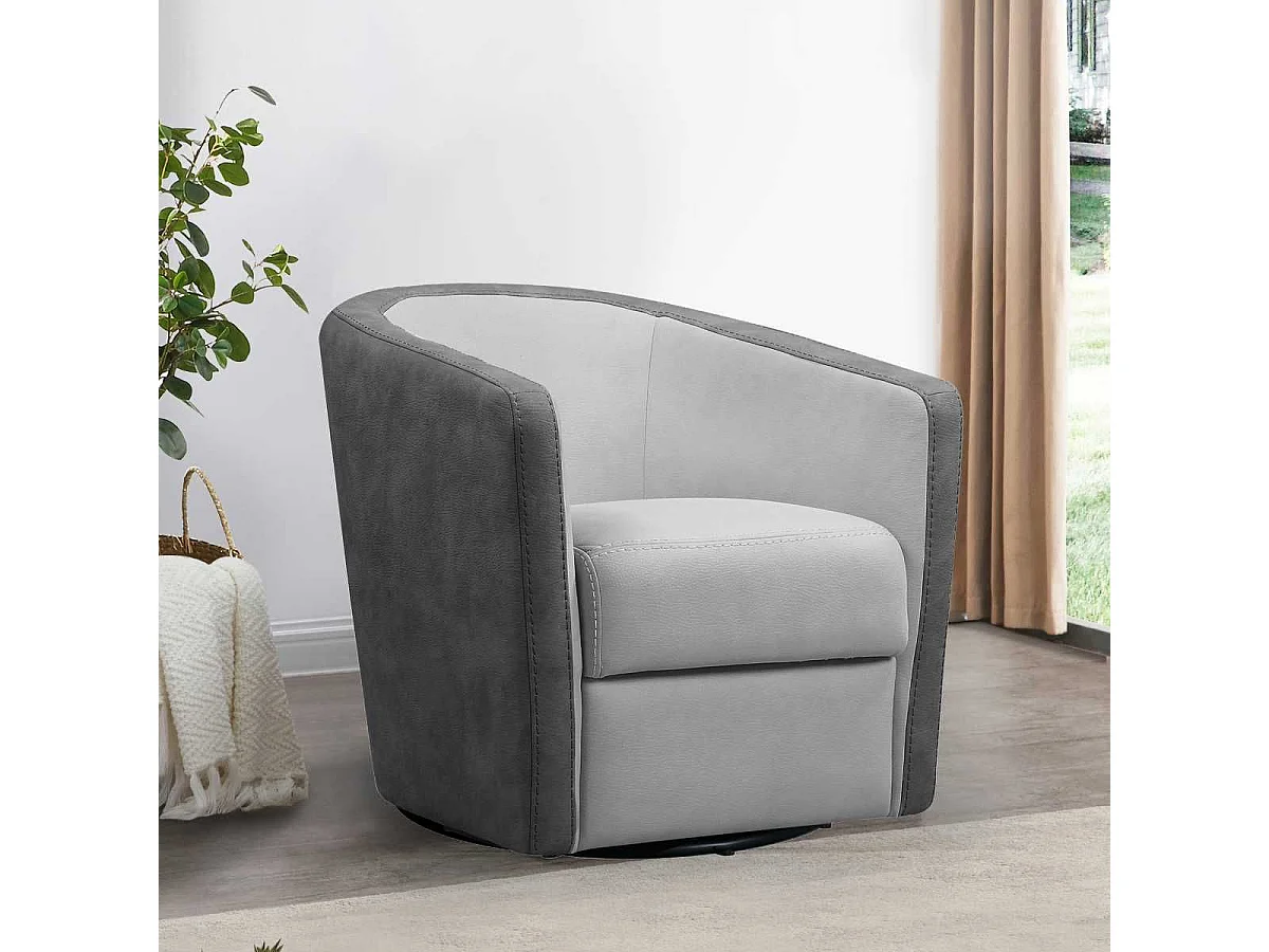 Fauteuil cabriolet pivotant 360° micro peau gris clair et gris foncé - GINKO