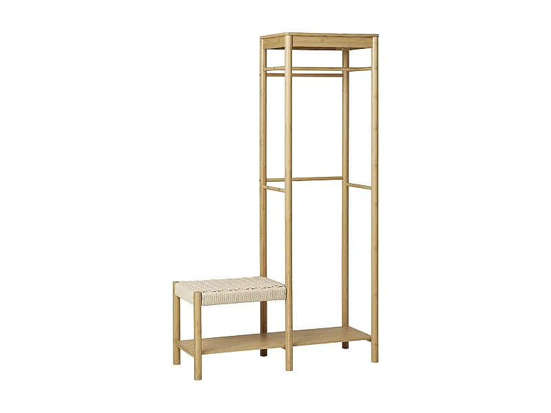 Meuble d'entrée Penderie avec Etagères à chaussure et assise en Bambou - WICKER