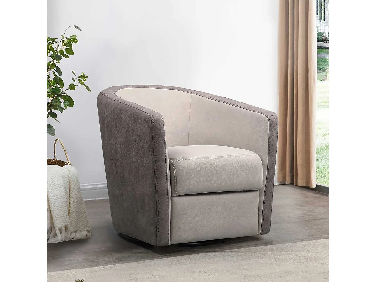 Fauteuil cabriolet pivotant 360° tissu micro peau mastic et brun taupe - GINKO