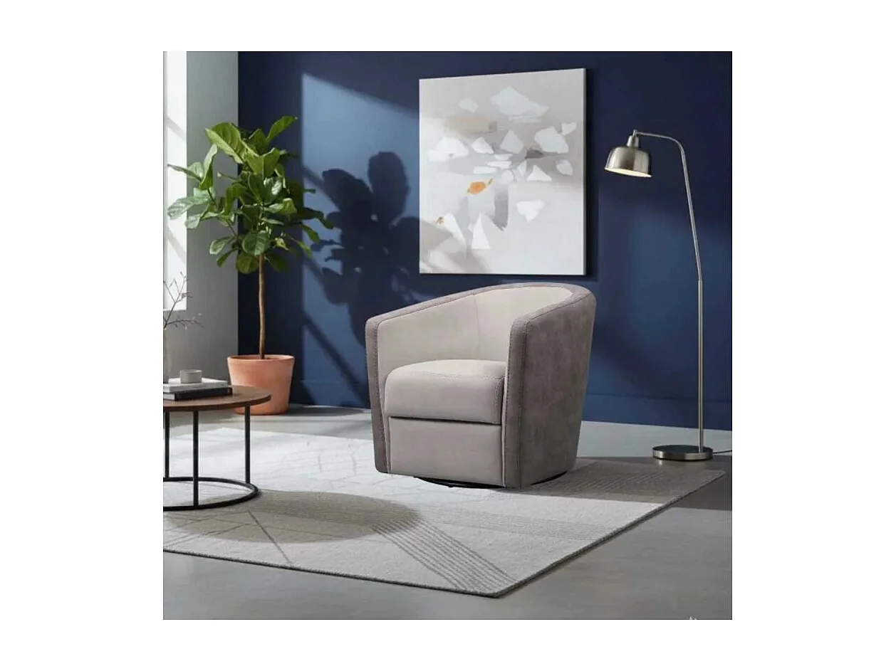 Fauteuil cabriolet pivotant 360° tissu micro peau mastic et brun taupe - GINKO