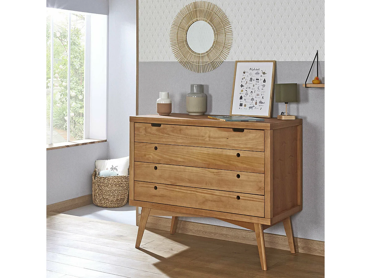 Commode à langer 4 tiroirs  bois massif bois naturel MARLEY
