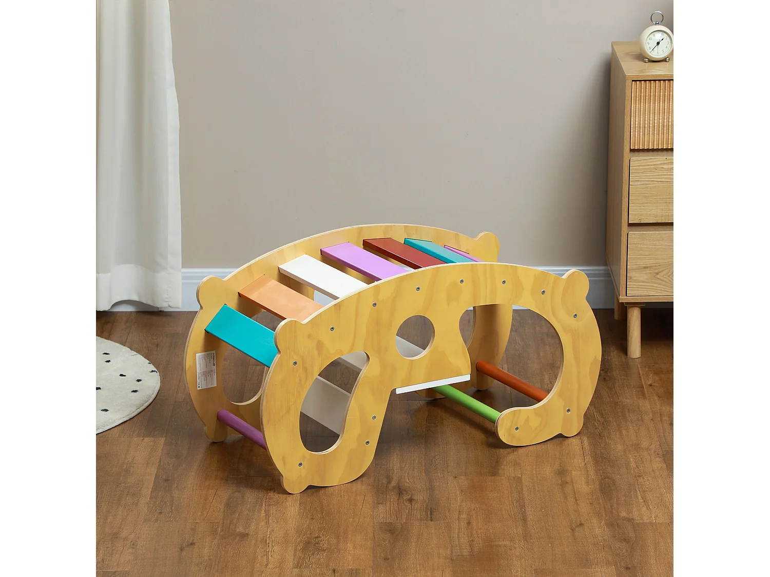 Arche d'escalade enfant jouet à bascule 2 en 1 bois pin naturel multicolore