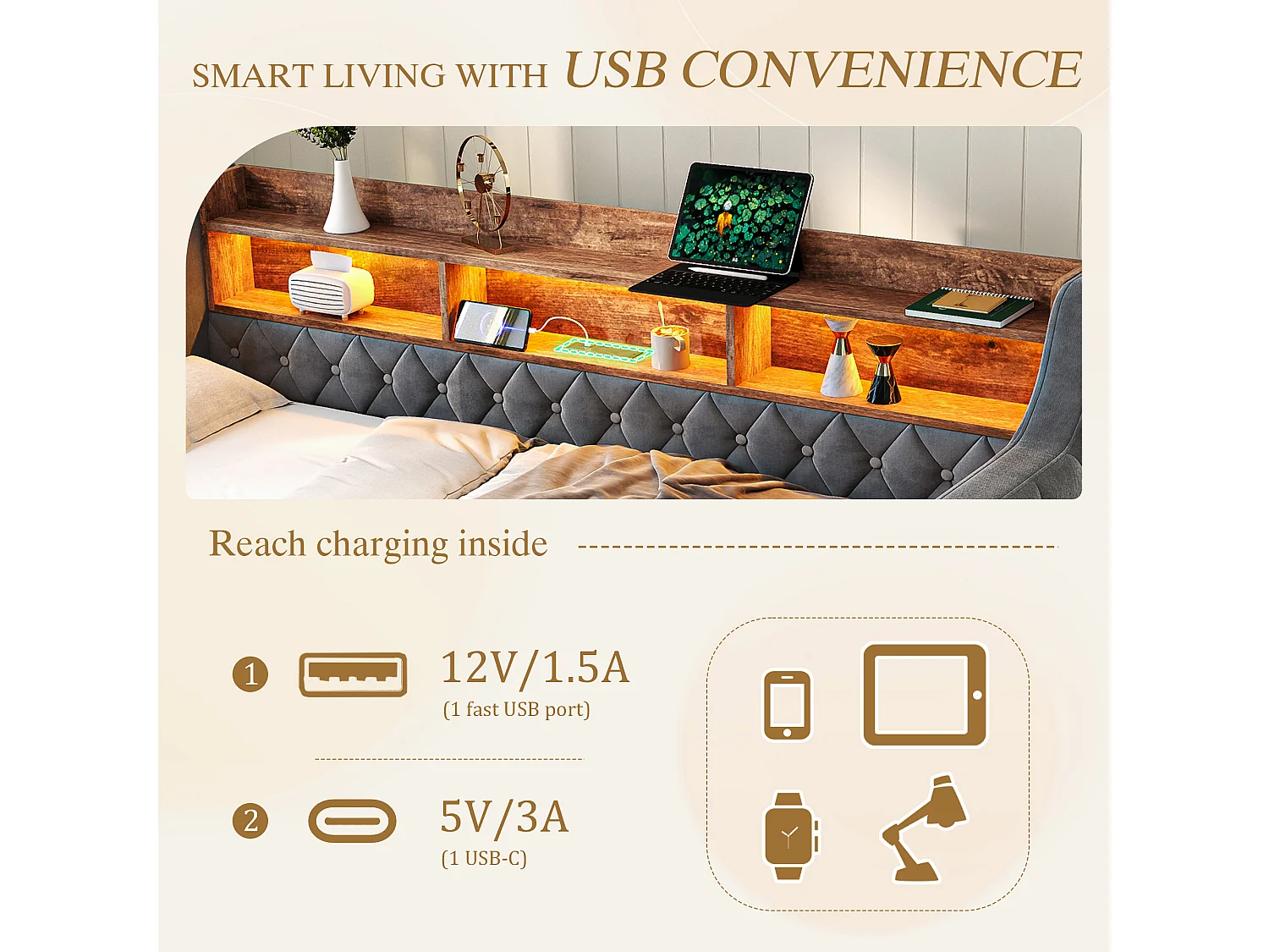 Snoozepop - Tweepersoons onderschuifbed 90x190 cm - Fluweel met opbergruimte - Geïntegreerde USB- en Type-C-poorten - LED-verlichting - Ideaal voor kleine ruimtes