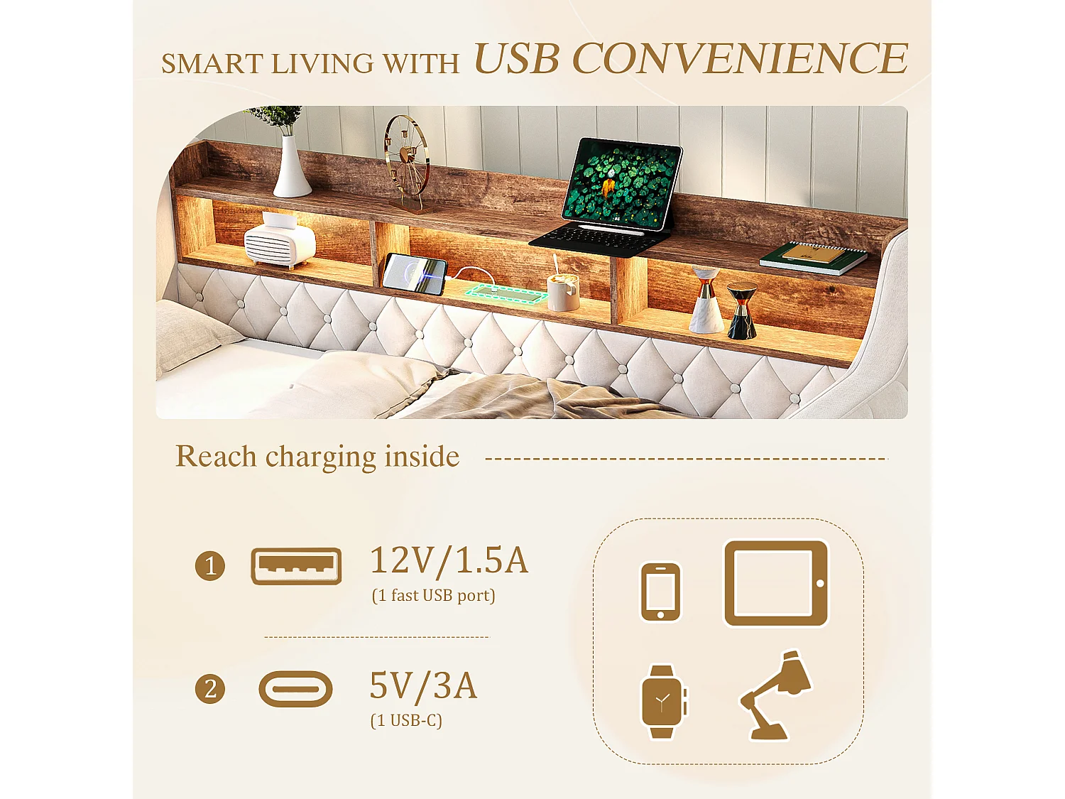 Snoozepop - Tweepersoons onderschuifbed 90x190 cm - Fluweel met opbergruimte - Geïntegreerde USB- en Type-C-poorten - LED-verlichting - Ideaal voor kleine ruimtes