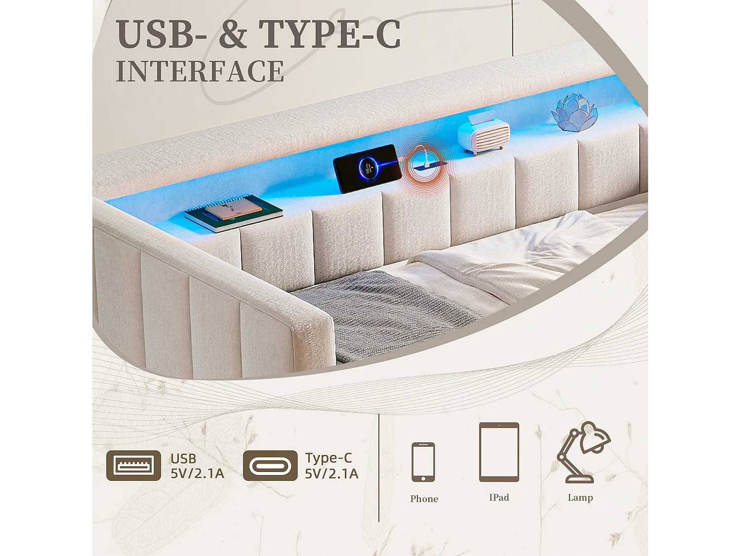 Snoozepop - Lit Gigogne 2 Places - Canapé-Lit Velours avec LED RGB, USB/Type-C et Rangement - Structure Renforcée 260kg - Idéal Petit Espace