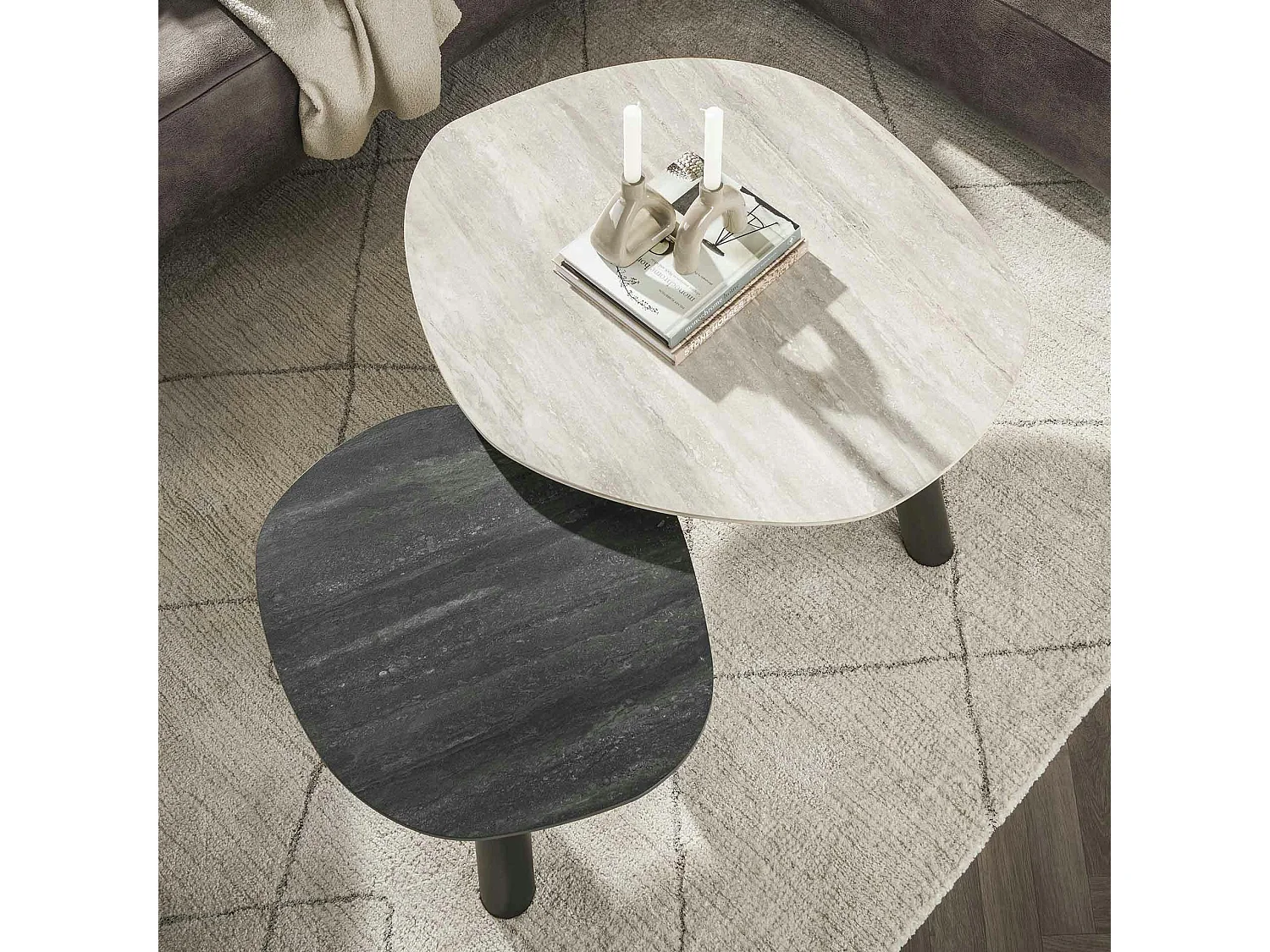 Tables basses design céramique 3D gris clair & foncé (x2) GALWAY