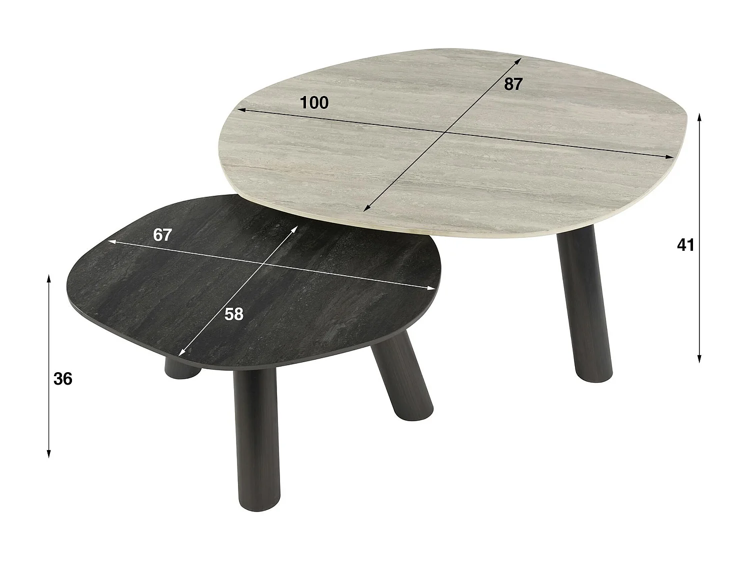 Tables basses design céramique 3D gris clair & foncé (x2) GALWAY