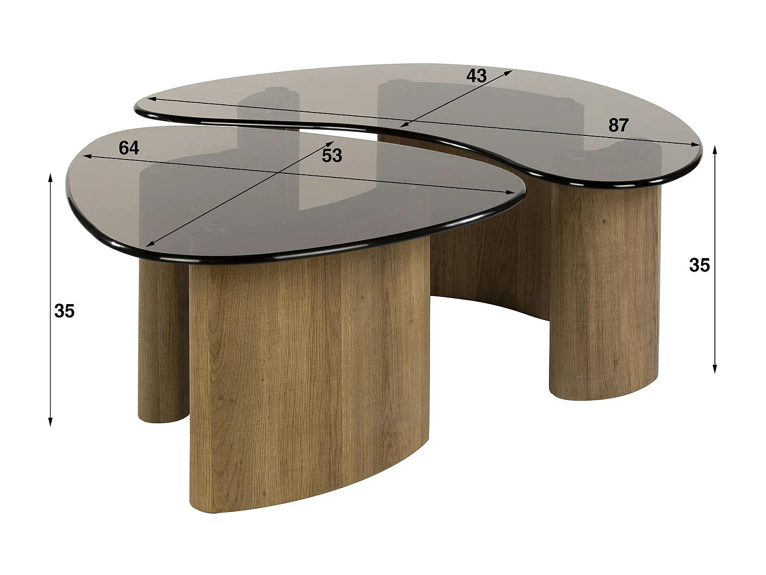 Tables salon verre fumé, design organique (lot de 2) MILOS