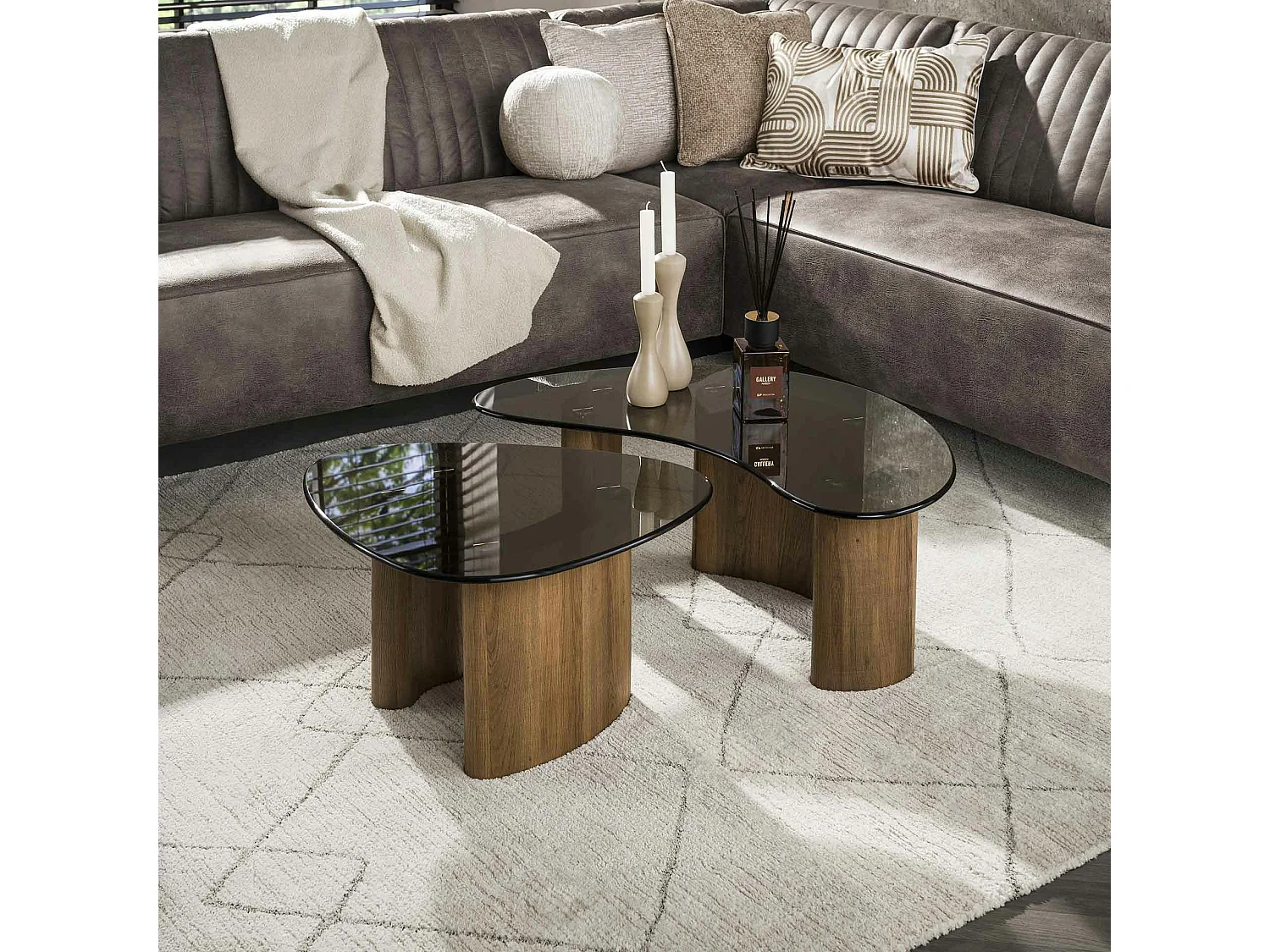 Tables salon verre fumé, design organique (lot de 2) MILOS