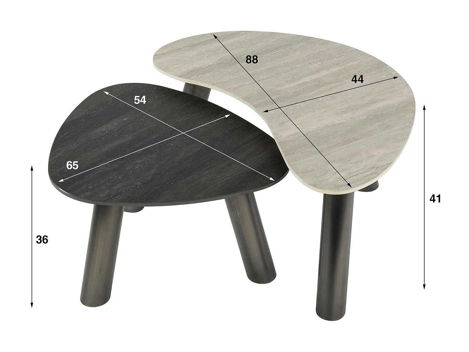 Tables basses céramique 2 finitions, forme galet (x2) GALWAY