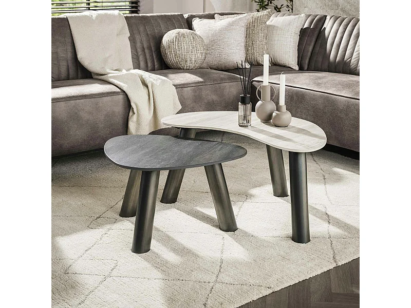 Tables basses céramique 2 finitions, forme galet (x2) GALWAY