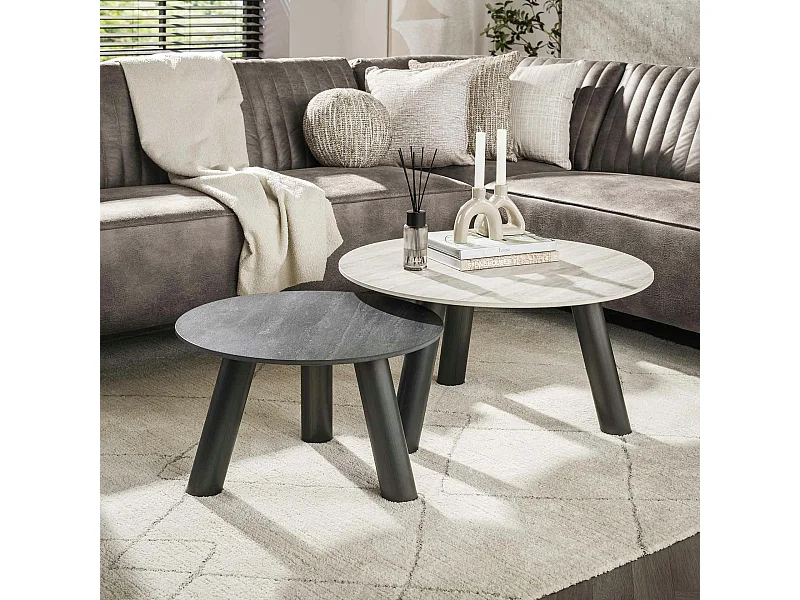 Tables basses céramique 3D gris clair & foncé (x2) GALWAY