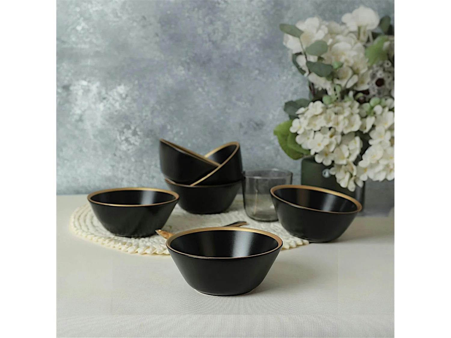 Bol apéro chic noir et or en céramique (lot de 6) EFIRA