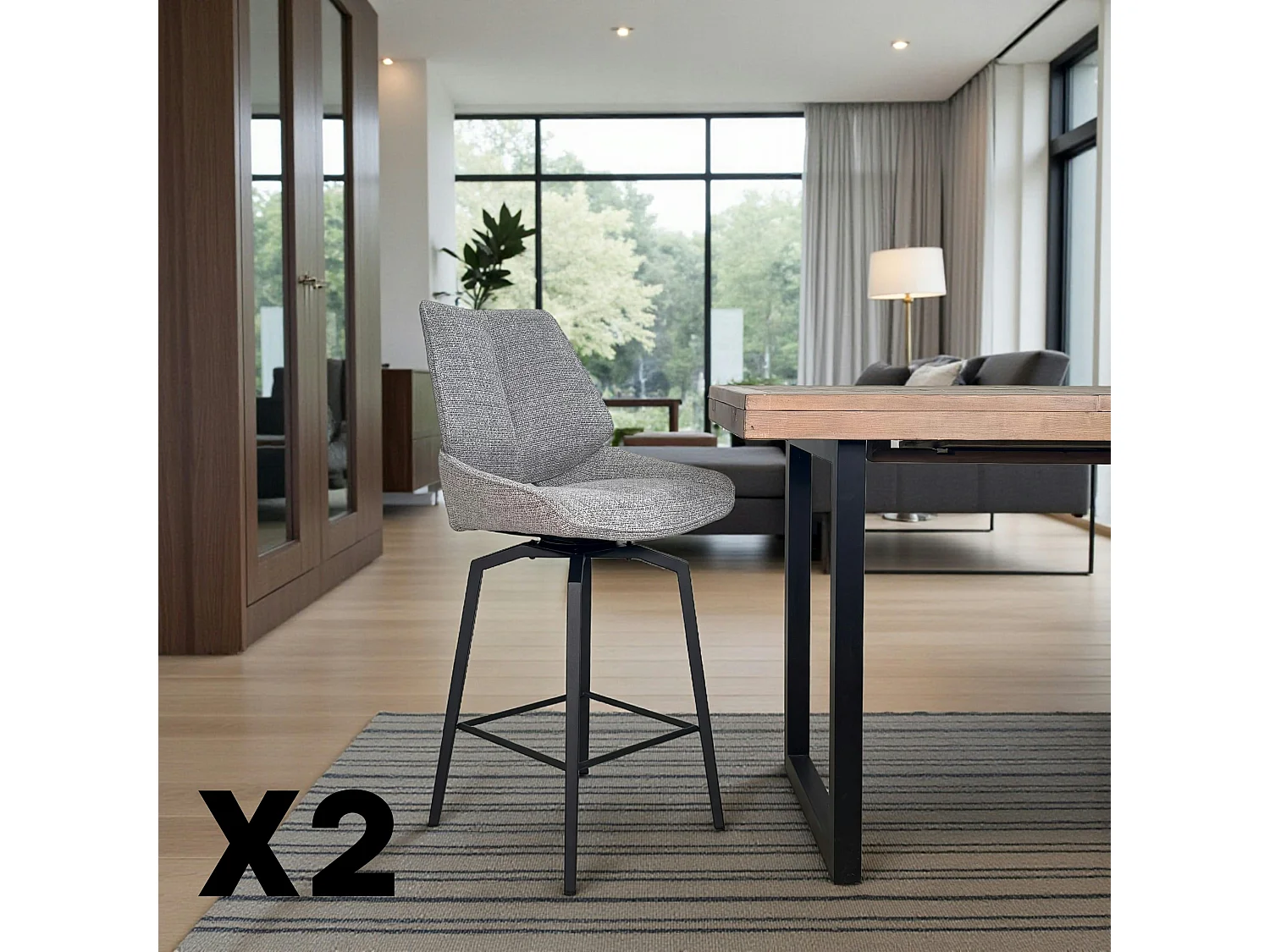 Chaise de bar pivotante grise assise baquet (lot de 2) LIGURIE