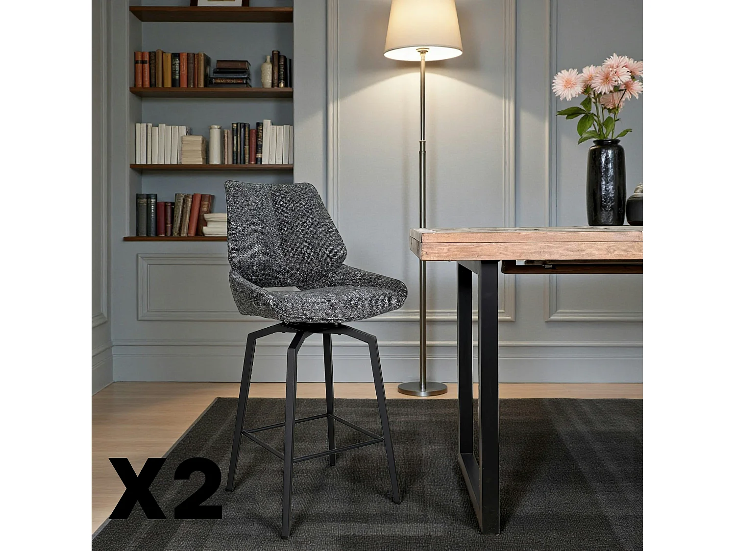 Chaise de bar pivotante anthracite assise baquet (lot de 2) LIGURIE