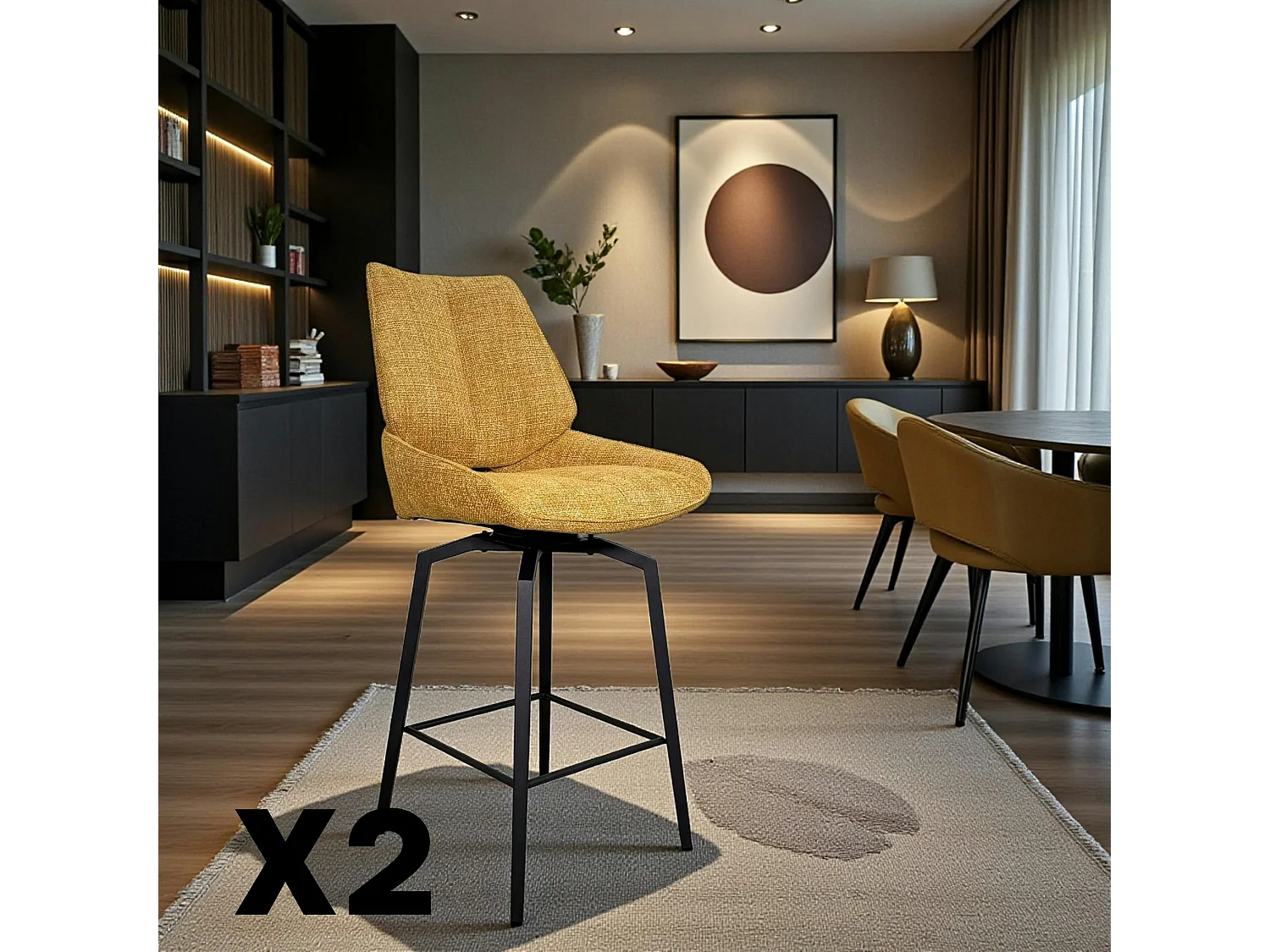 Chaise de bar pivotante moutarde assise baquet (lot de 2) LIGURIE