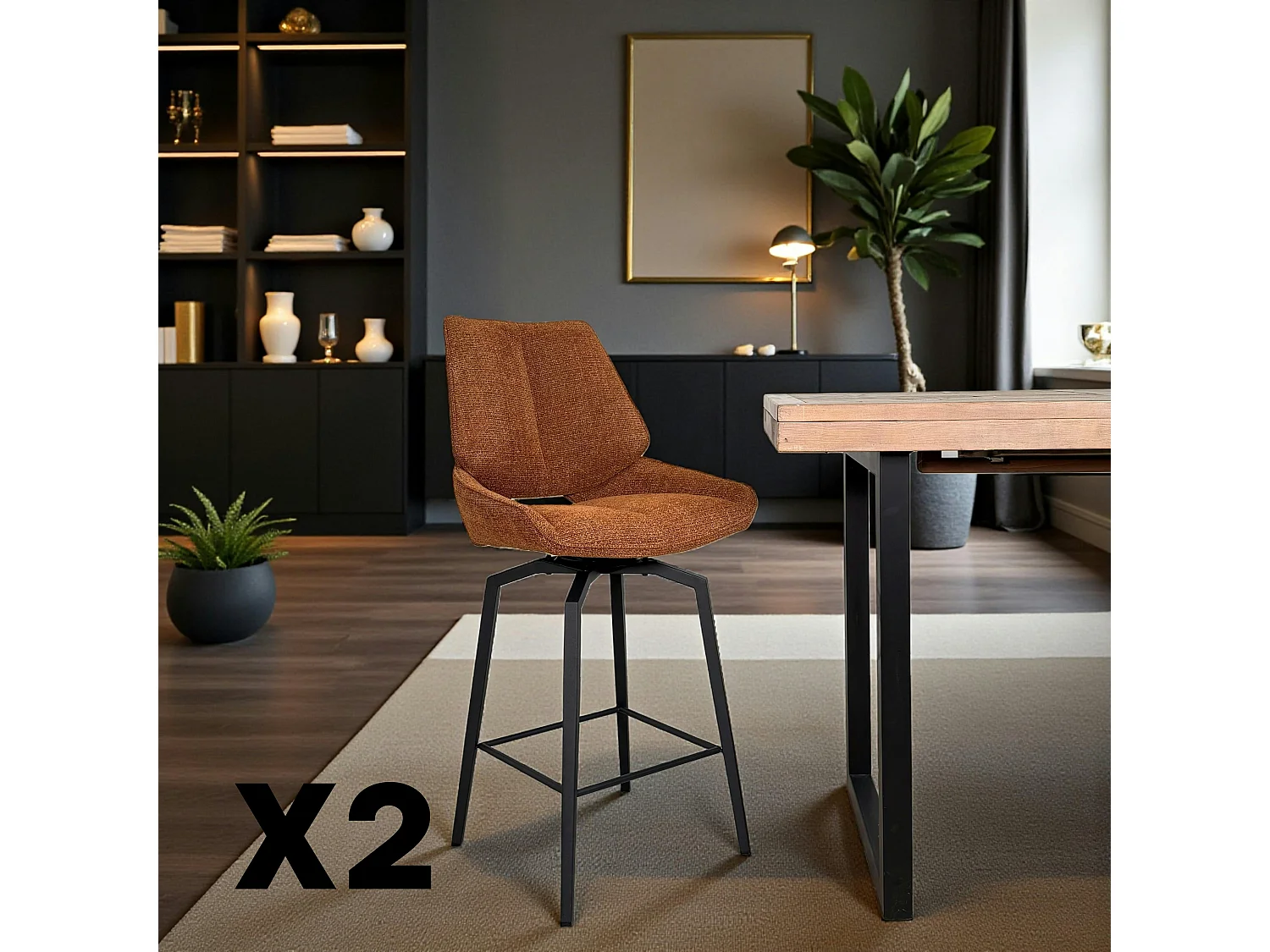 Chaise de bar pivotante rouille assise baquet (lot de 2) LIGURIE