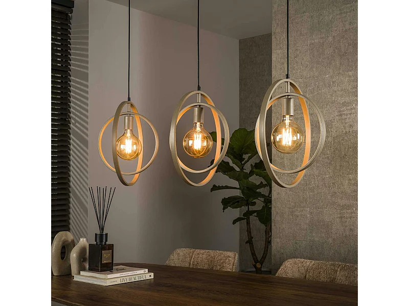 Suspension îlot beige mat, 3 anneaux pivotants métal TRIBECA