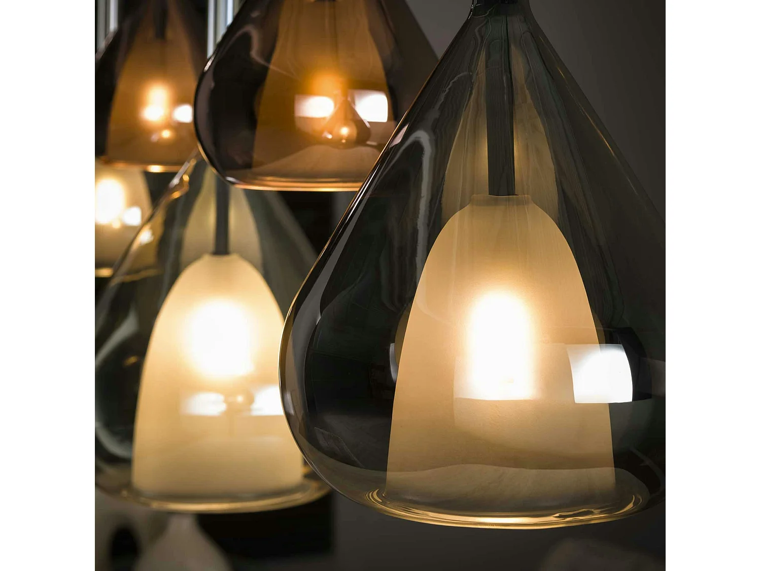 Suspension design verre 3 couleurs, 5 abat-jour goutte NIAGARA