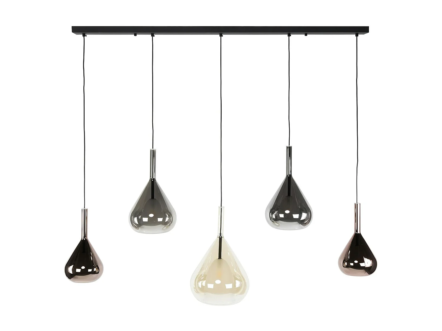 Suspension design verre 3 couleurs, 5 abat-jour goutte NIAGARA