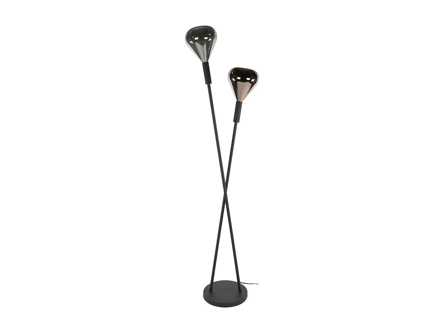 Lampadaire design tiges croisées, 2 abat-jour gouttes NIAGARA