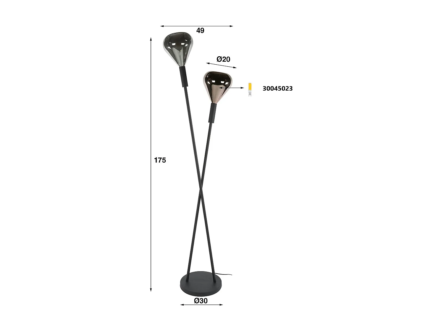 Lampadaire design tiges croisées, 2 abat-jour gouttes NIAGARA