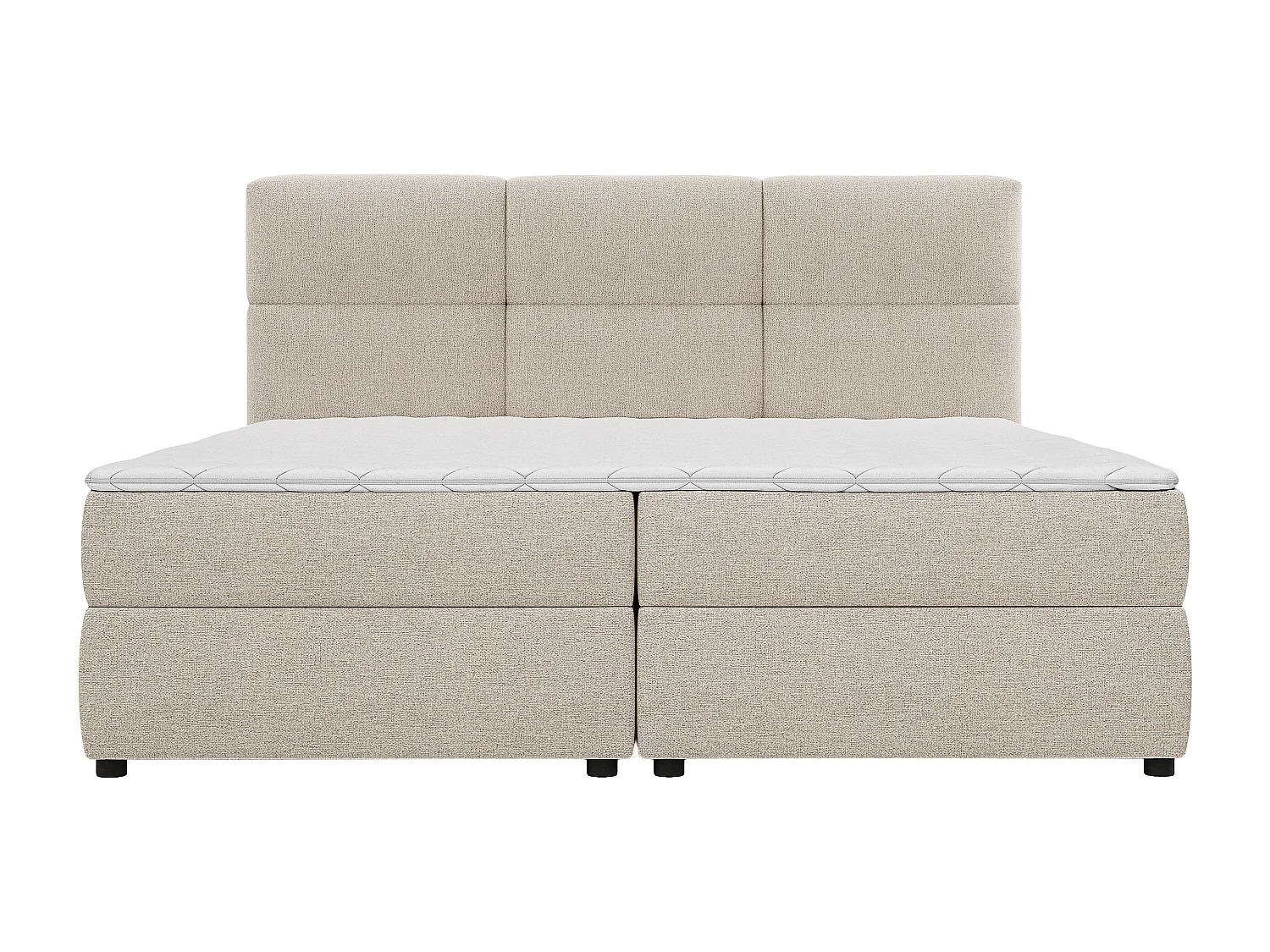 Ensemble complet boxspring tête de lit capitonnée + sommiers + matelas + surmatelas - 2 x 90 x 200 cm - Tissu - Beige  - LODI de PALACIO