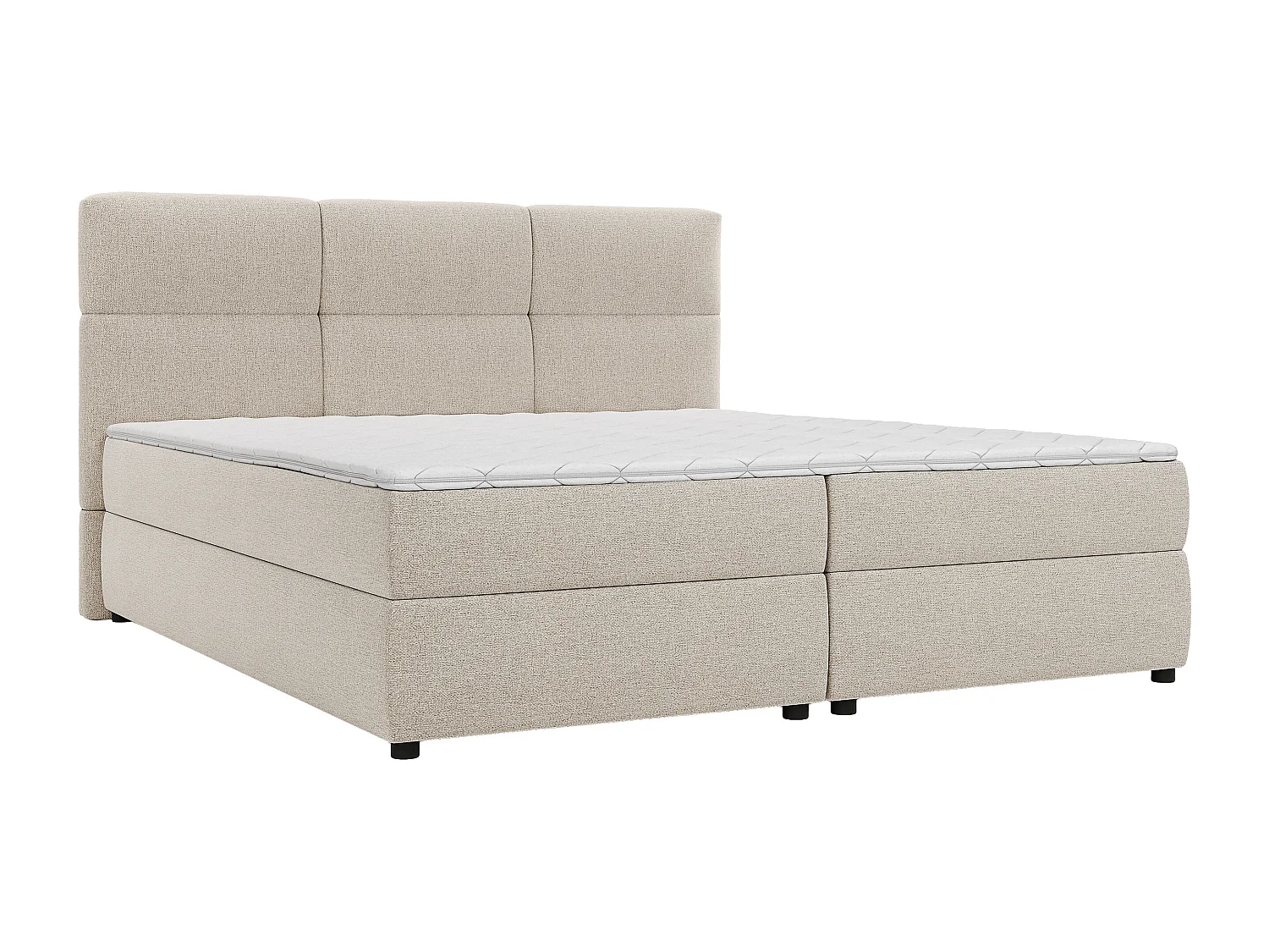 Ensemble complet boxspring tête de lit capitonnée + sommiers + matelas + surmatelas - 2 x 90 x 200 cm - Tissu - Beige  - LODI de PALACIO