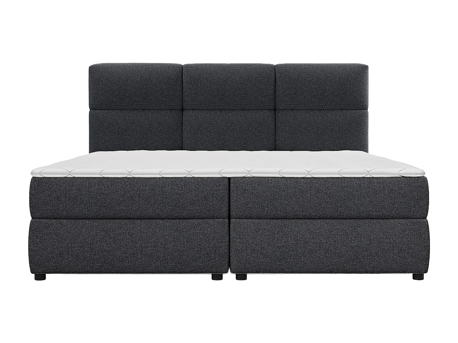 Ensemble complet boxspring tête de lit capitonnée + sommiers + matelas + surmatelas - 2 x 80 x 200 cm - Tissu - Anthracite  - LODI de PALACIO