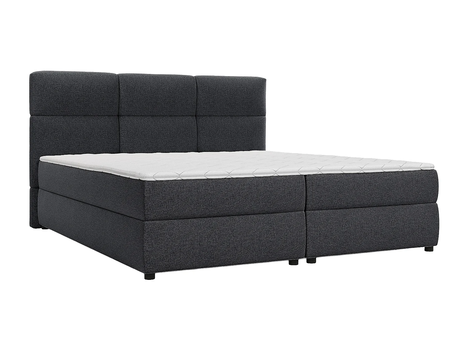 Ensemble complet boxspring tête de lit capitonnée + sommiers + matelas + surmatelas - 2 x 80 x 200 cm - Tissu - Anthracite  - LODI de PALACIO