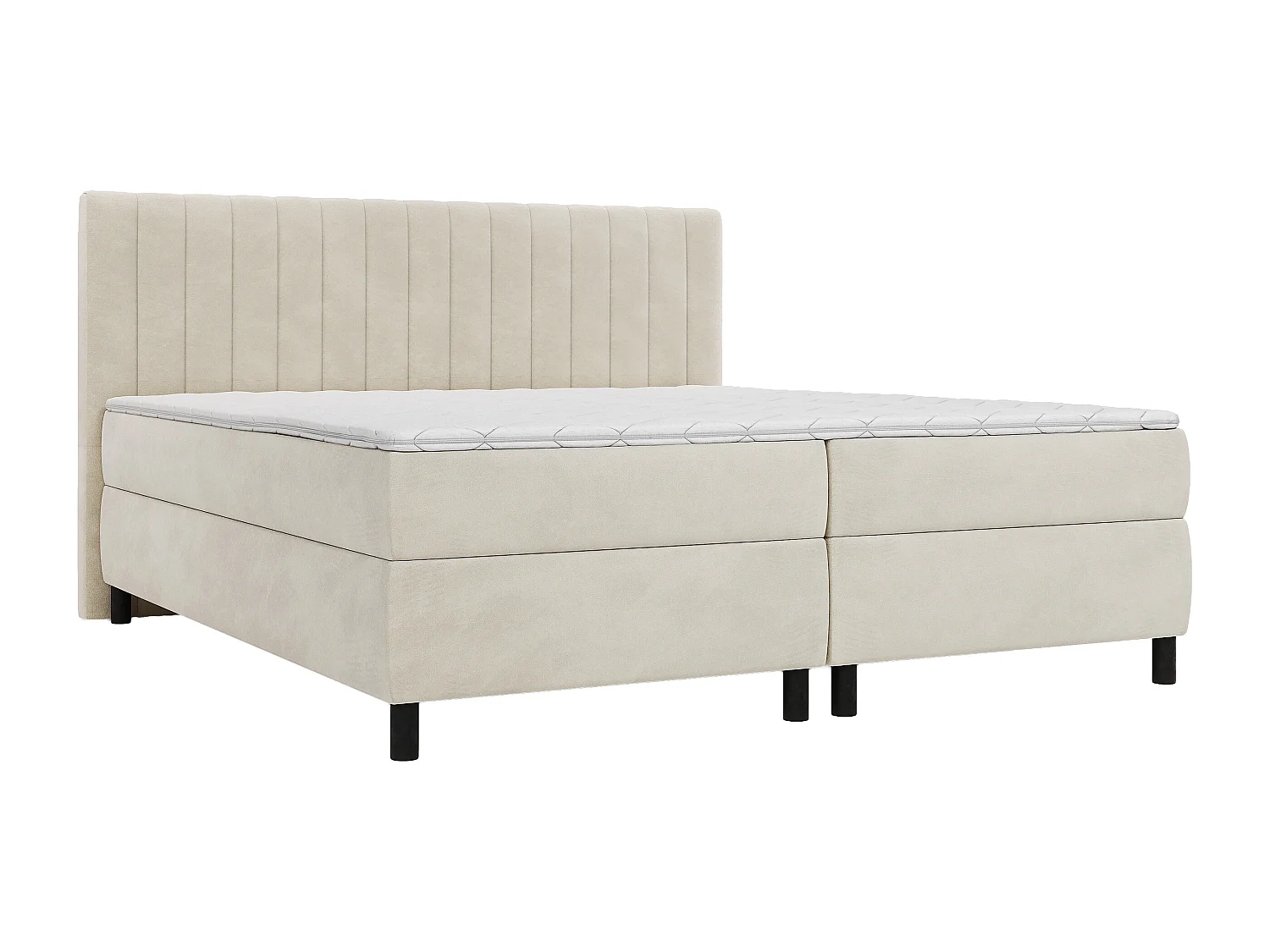 Ensemble complet boxspring tête de lit coutures verticales + sommier + matelas + surmatelas - 2 x 80 x 200 cm - Velours - Beige - DONISI de PALACIO