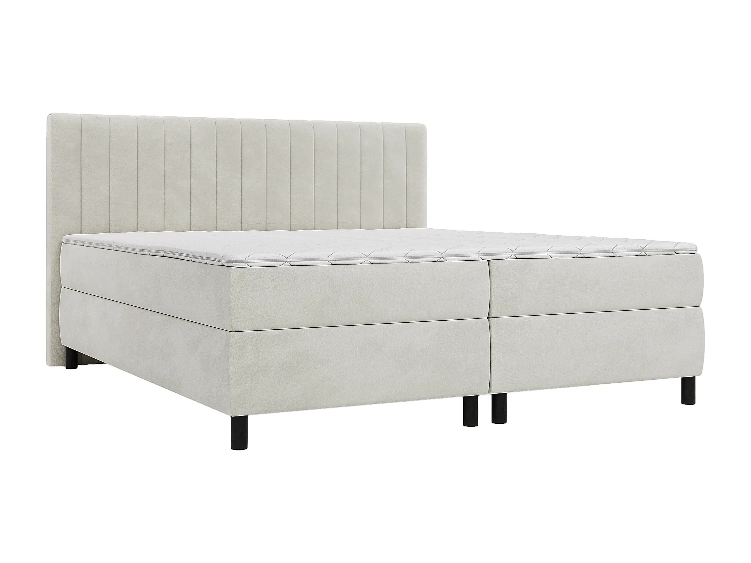 Ensemble complet boxspring tête de lit coutures verticales + sommier + matelas + surmatelas - 2 x 90 x 200 cm - Velours - Gris clair - DONISI de PALACIO
