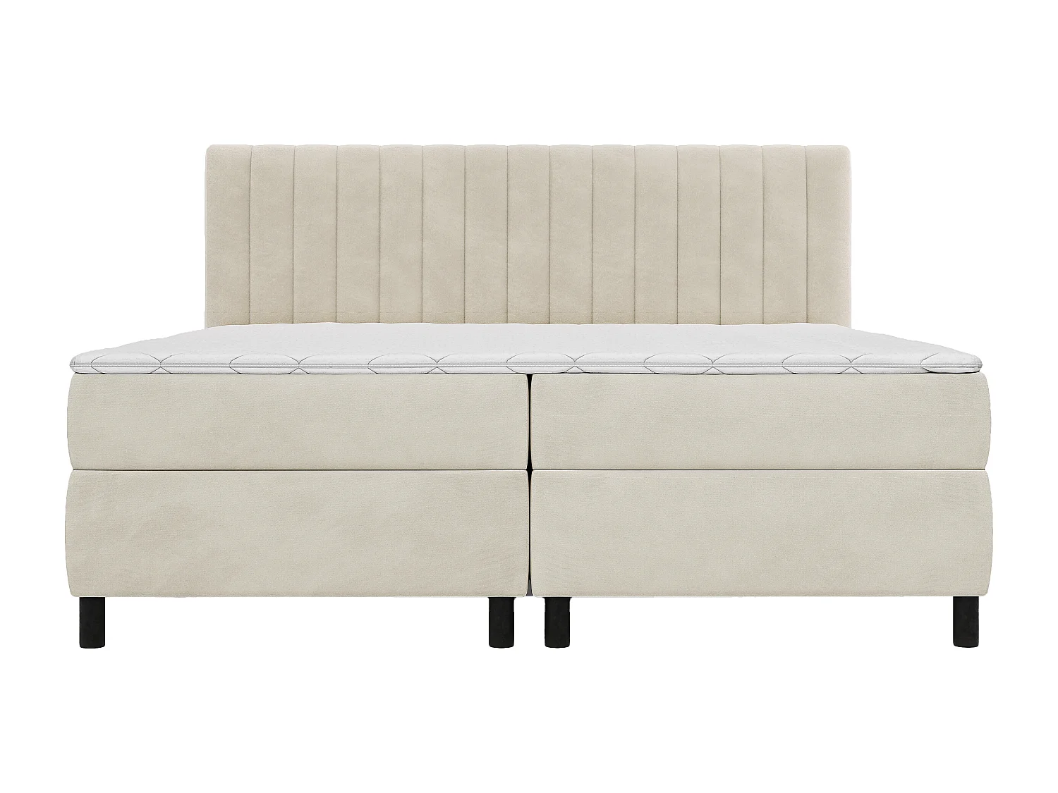 Ensemble complet boxspring tête de lit coutures verticales + sommier + matelas + surmatelas - 2 x 90 x 200 cm - Velours - Beige - DONISI de PALACIO