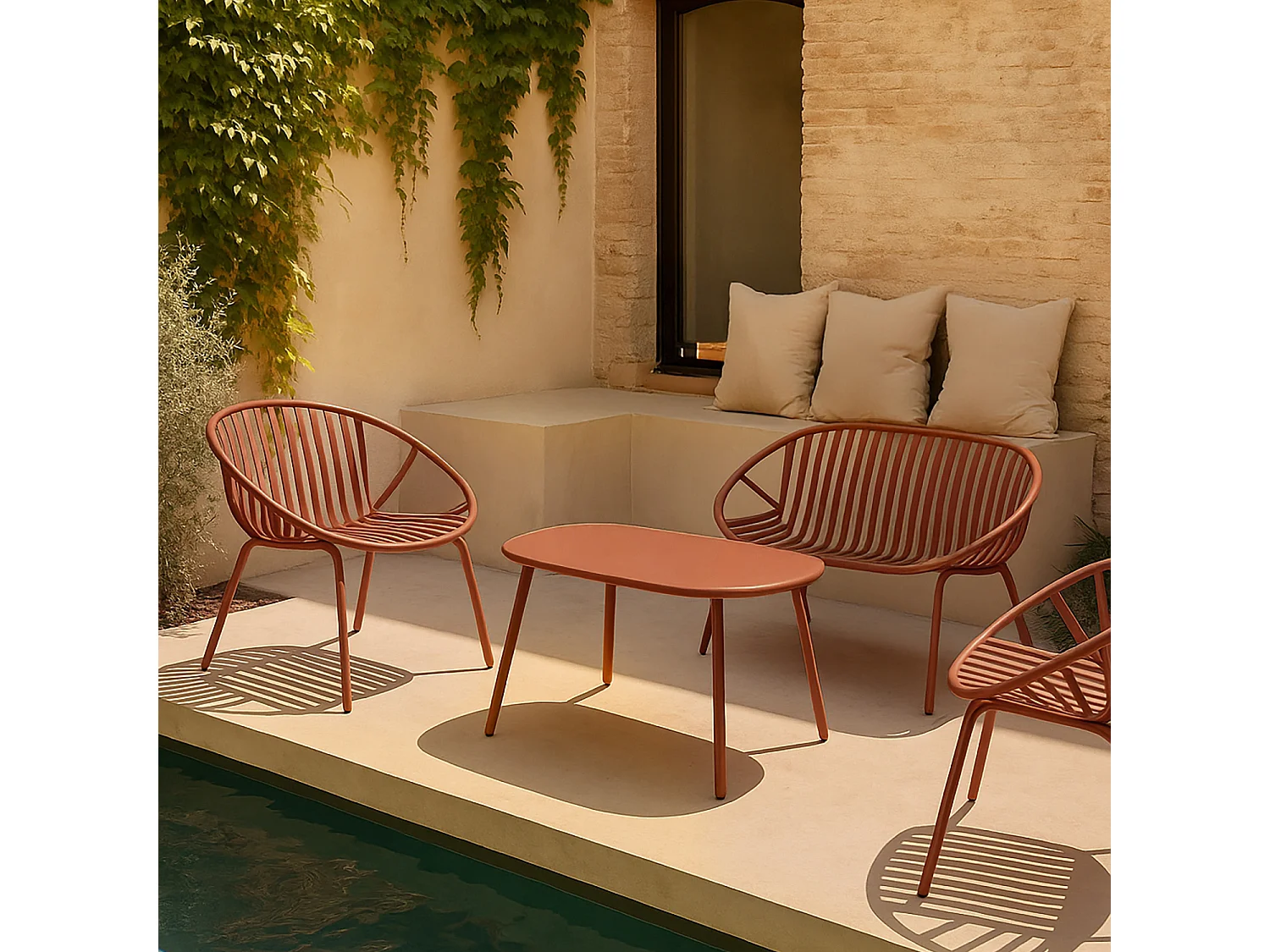 Now's Home - Salon De Jardin En Polypropylene Et Metal Brique Calypso