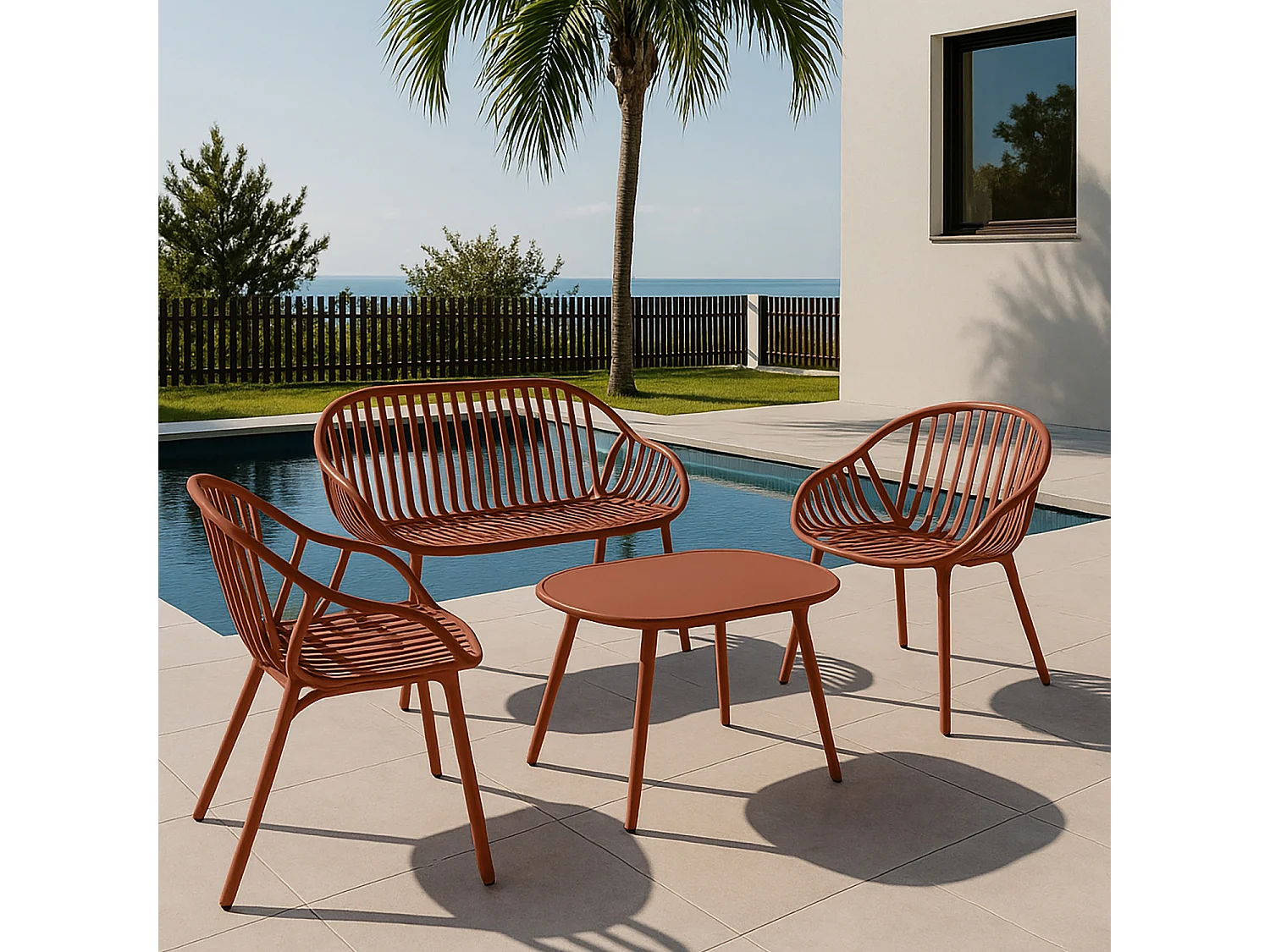 Now's Home - Salon De Jardin En Polypropylene Et Metal Brique Calypso