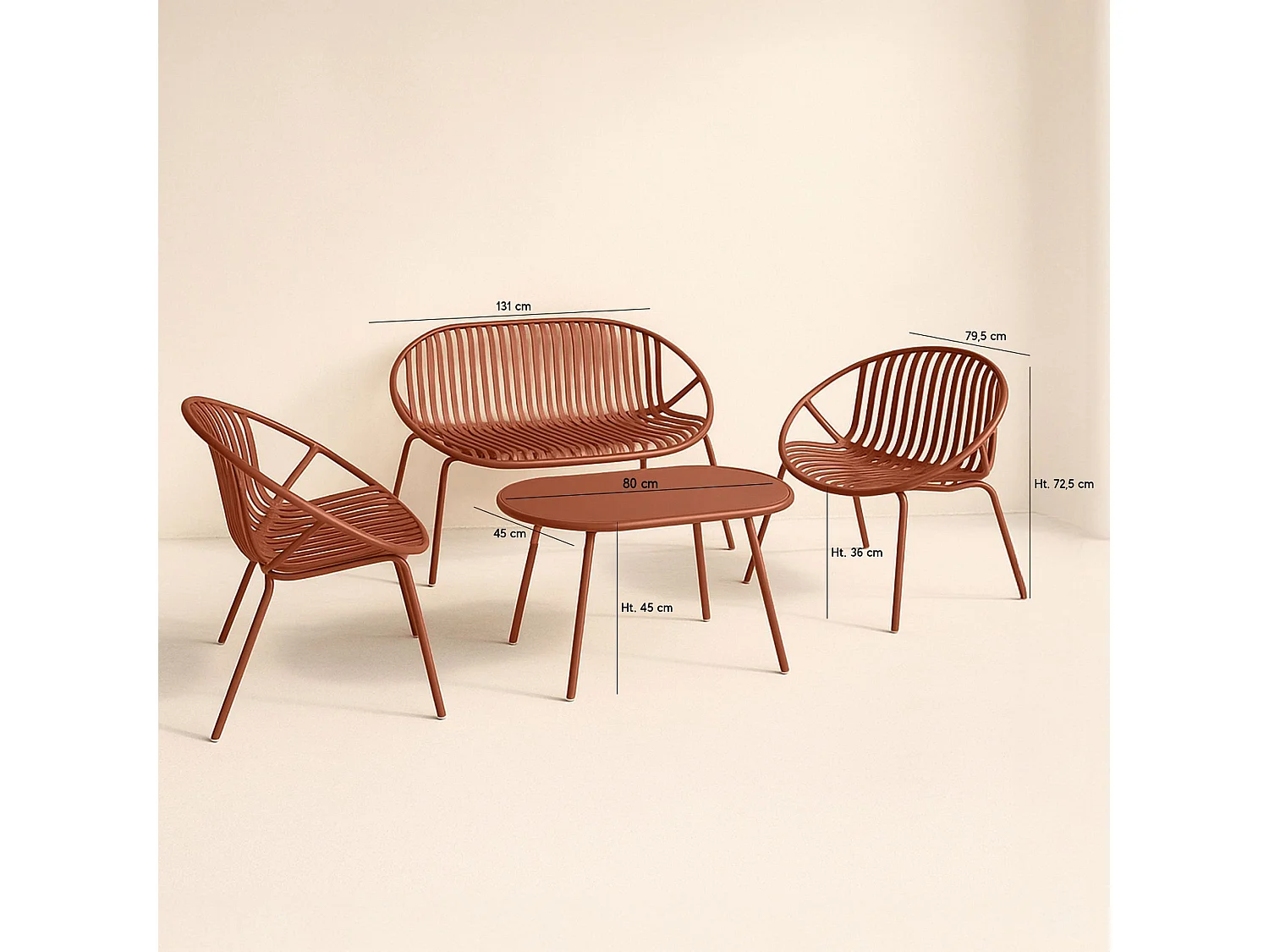 Now's Home - Salon De Jardin En Polypropylène Et Métal Brique Calypso