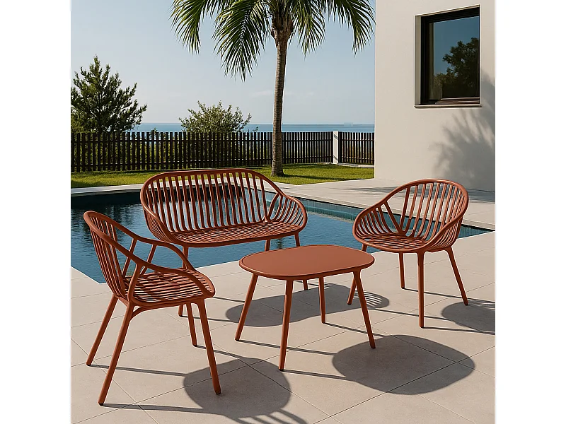 Now's Home - Salon De Jardin En Polypropylene Et Metal Brique Calypso