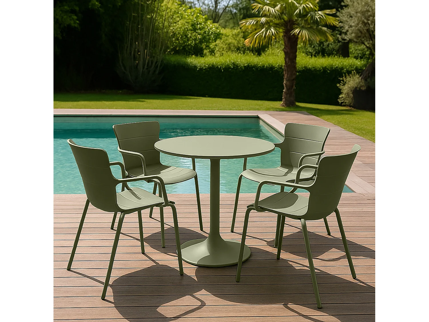 Now's Home - Salon De Jardin Table Et 4 Fauteuils  En Polypopylene Et Metal Vert Montauk
