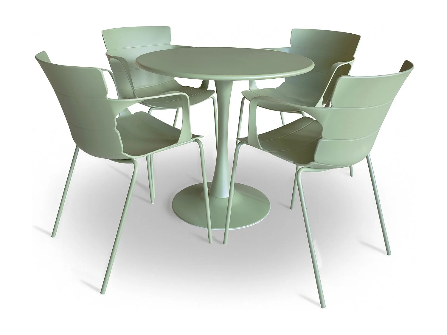 Now's Home - Salon De Jardin Table Et 4 Fauteuils  En Polypopylene Et Metal Vert Montauk