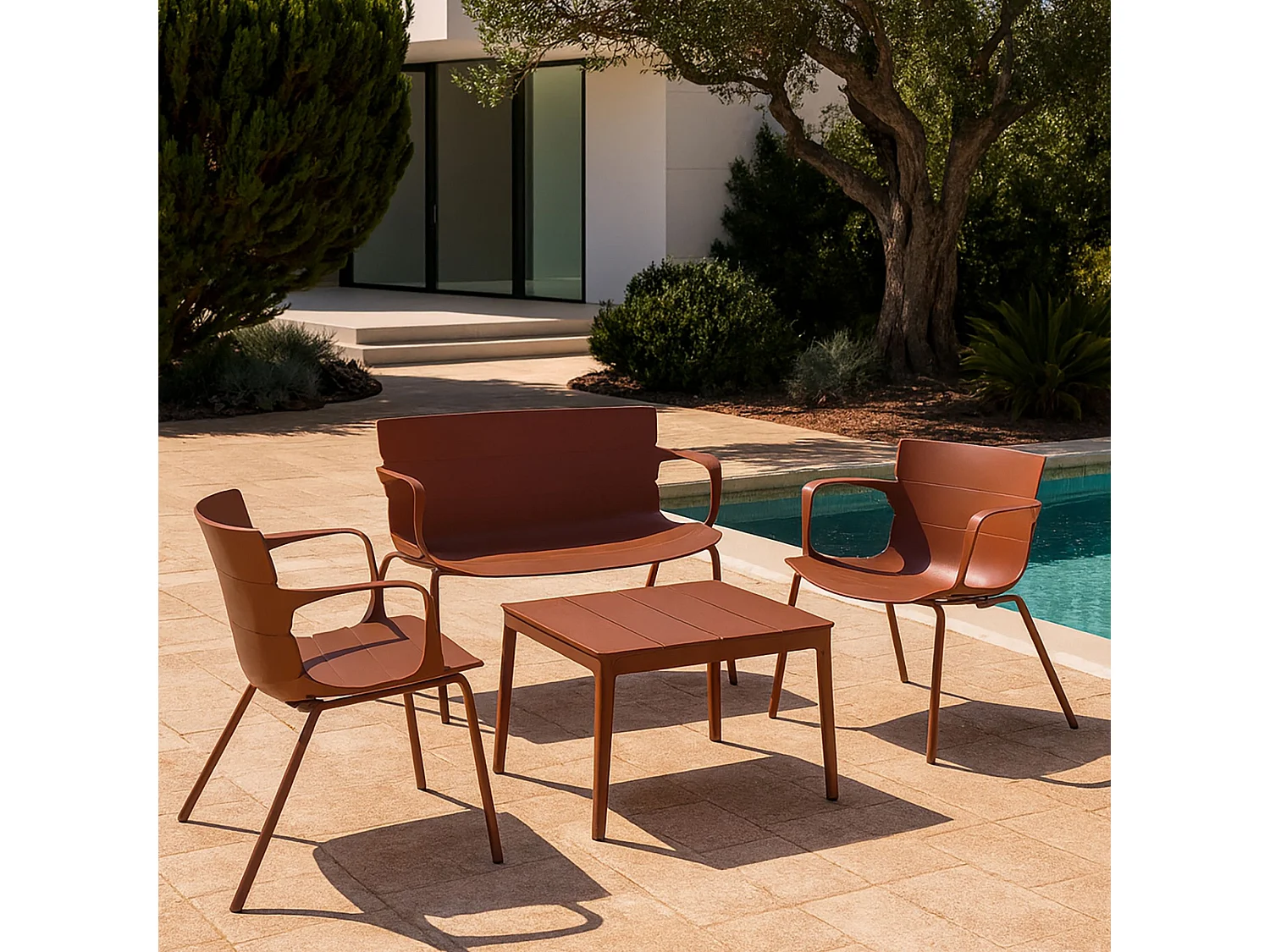 Now's Home - Salon De Jardin En Polypropylene Et Metal Brique Montauk