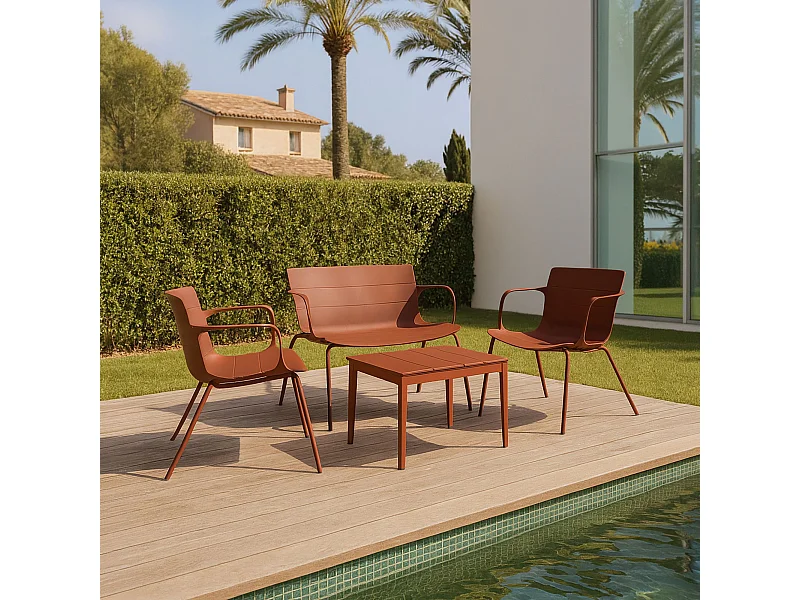 Now's Home - Salon De Jardin En Polypropylene Et Metal Brique Montauk