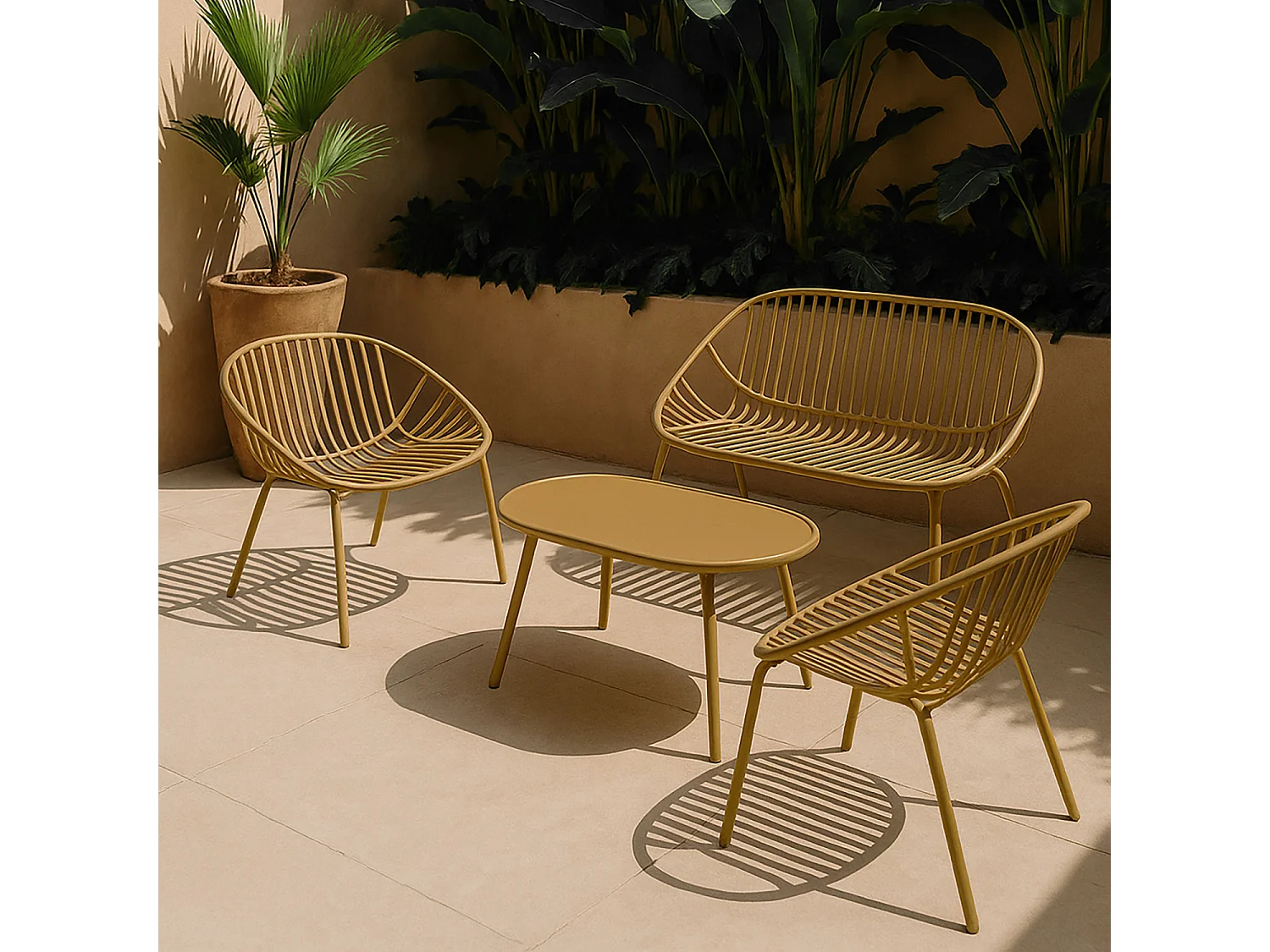 Now's Home - Salon De Jardin En Polypropylène Et Métal Ocre Calypso