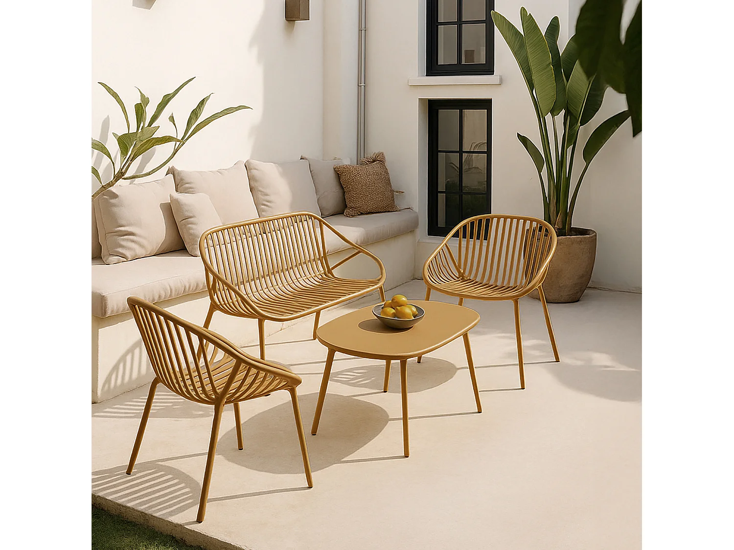 Now's Home - Salon De Jardin En Polypropylène Et Métal Ocre Calypso