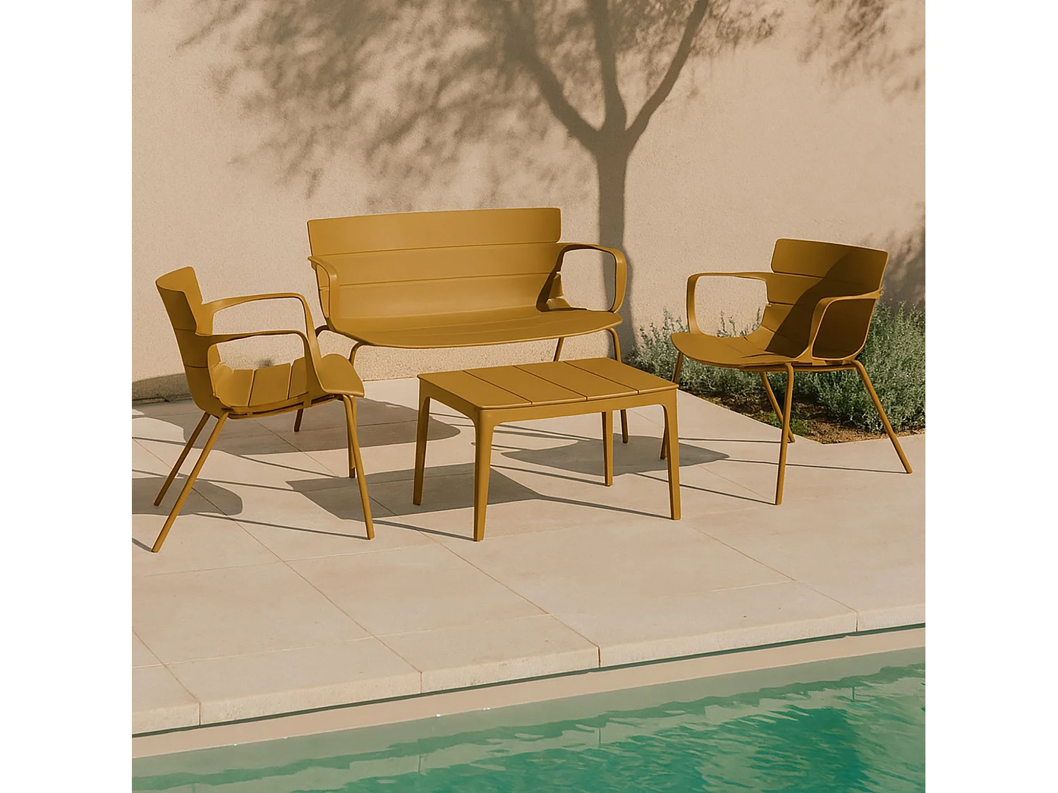 Now's Home - Salon De Jardin En Polypropylene Et Metal Ocre Montauk